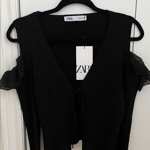 Zara Black Ruffle Sleeve Blouse